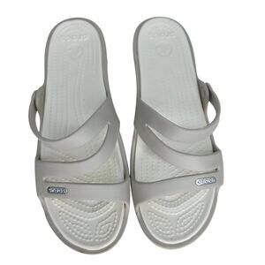 CROCS Patricia Gray & White  Mini wedge  Slip On  Open Toe sandal Women's size 8